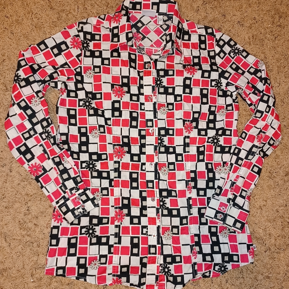 Cruel Girl Pink/Black Cowgirl Pattern Button Down Shirt